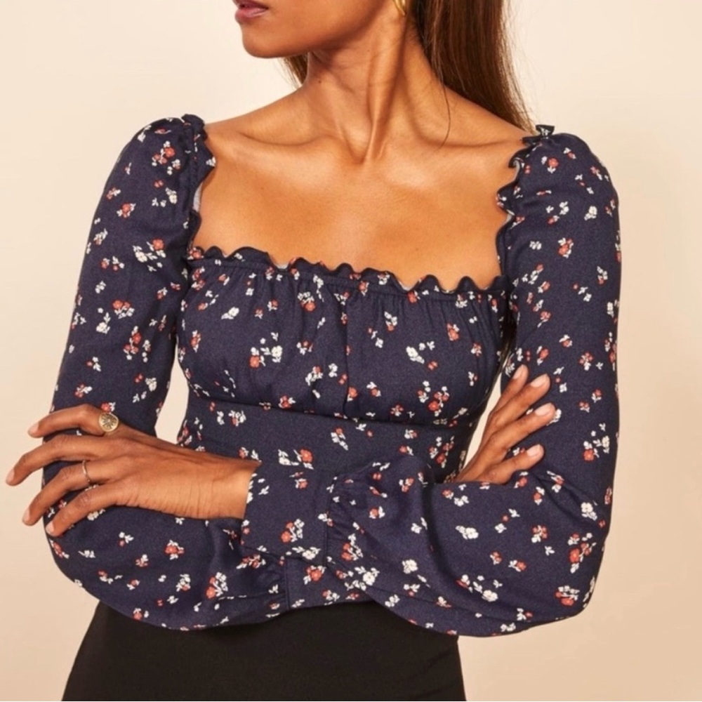 Requires mending! NWT Reformation Floral Long-Sleeve Top - Navy
